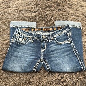 Rock Revival Keila Crop for Buckle Size 26 Embellished Capri Denim Jean